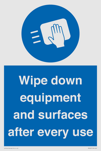 Wipe down equipment and surfaces after every use